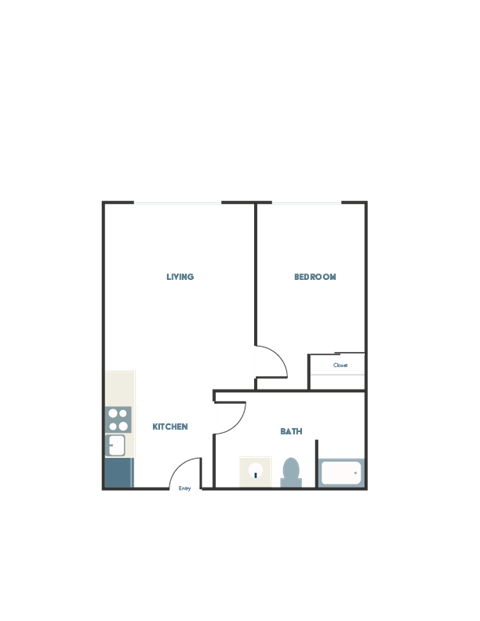 A floor plan of a house with a living room, dining room, kitchen, and bathroom.